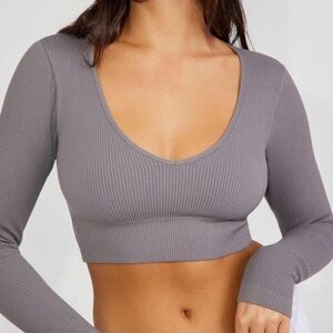 Gray Garage Long Sleeve Crop Top